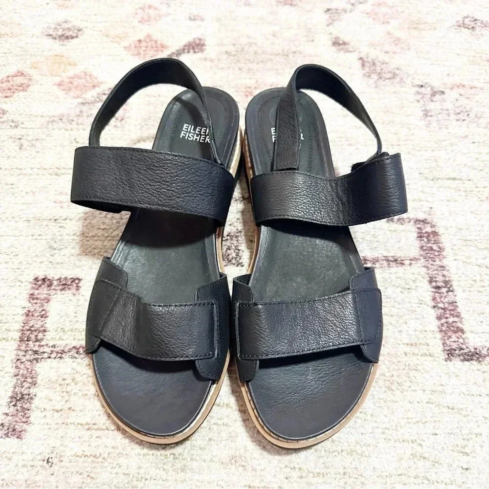 NWOT Eileen Fisher• Black Velcro Strap Sandals Size 9 - Picture 11 of 13